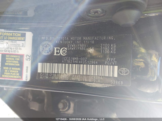 4T1B21HK4KU512964 Toyota Camry Hybrid Se