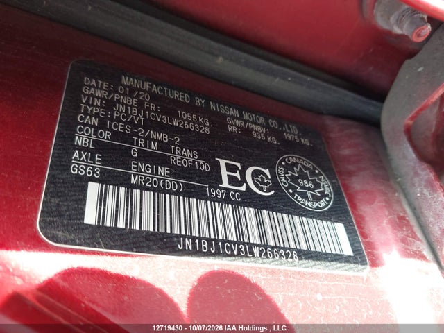 Aukcja sprzedaży 2020 Nissan Rogue Sport S/sv/sl, vin: JN1BJ1CV3LW266328, numer aukcji: 12719430