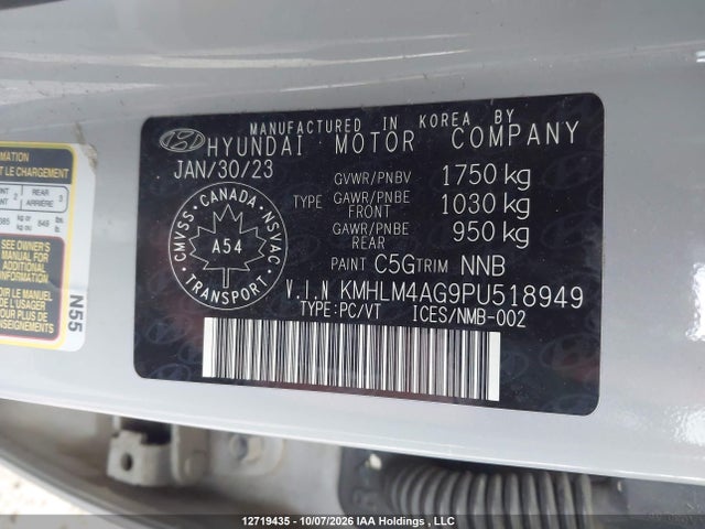 Продажа на аукционе авто 2023 Hyundai Elantra Sel, vin: KMHLM4AG9PU518949, номер лота: 12719435