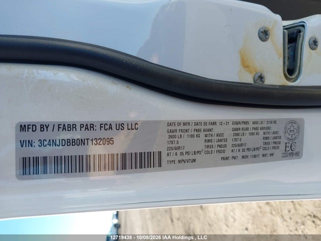 Продаж на аукціоні авто 2022 Jeep Compass, vin: 3C4NJDBB0NT132095, номер лоту: 12719438