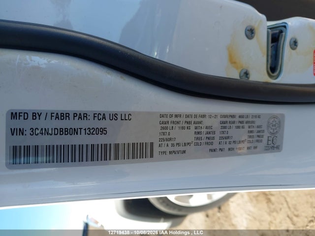 Продаж на аукціоні авто 2022 Jeep Compass, vin: 3C4NJDBB0NT132095, номер лоту: 12719438