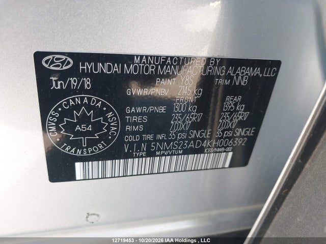 Hyundai Santa Fe Se 2019 5NMS23AD4KH006392 Image 19