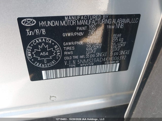 Hyundai Santa Fe Se 2019 5NMS23AD4KH006392 Image 9