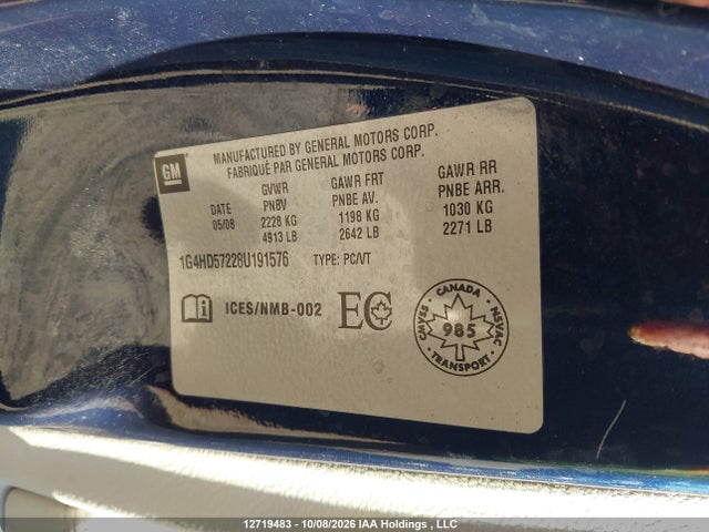 Продаж на аукціоні авто 2008 Buick Lucerne Cxl, vin: 1G4HD57228U191576, номер лоту: 12719483