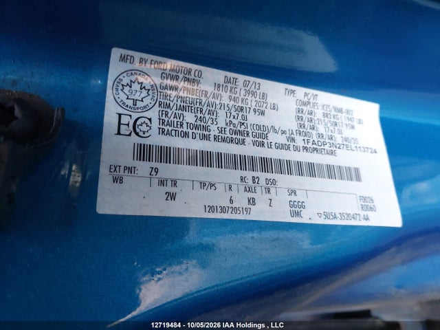 Продаж на аукціоні авто 2014 Ford Focus Titanium, vin: 1FADP3N27EL113724, номер лоту: 12719484