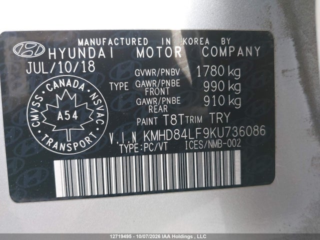 Aukcja sprzedaży 2019 Hyundai Elantra Preferred, vin: KMHD84LF9KU736086, numer aukcji: 12719495