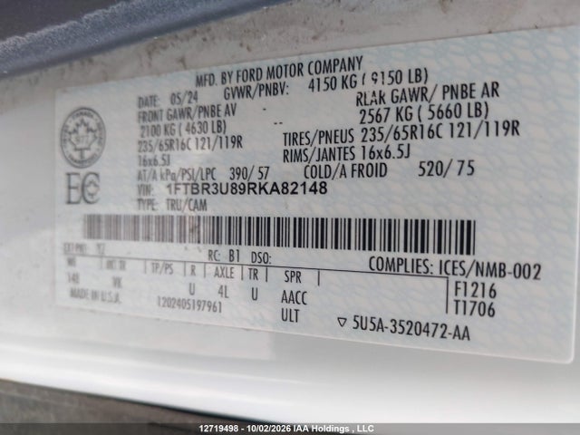 Ford Transit T-250 2024 1FTBR3U89RKA82148 Image 9