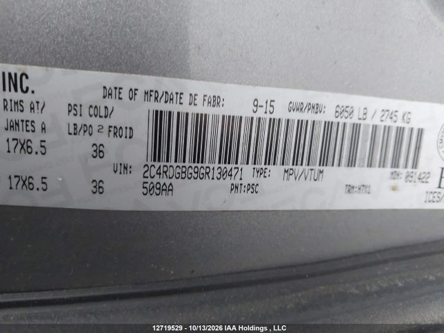 Dodge Grand Caravan Se 2016 2C4RDGBG9GR130471 Image 9