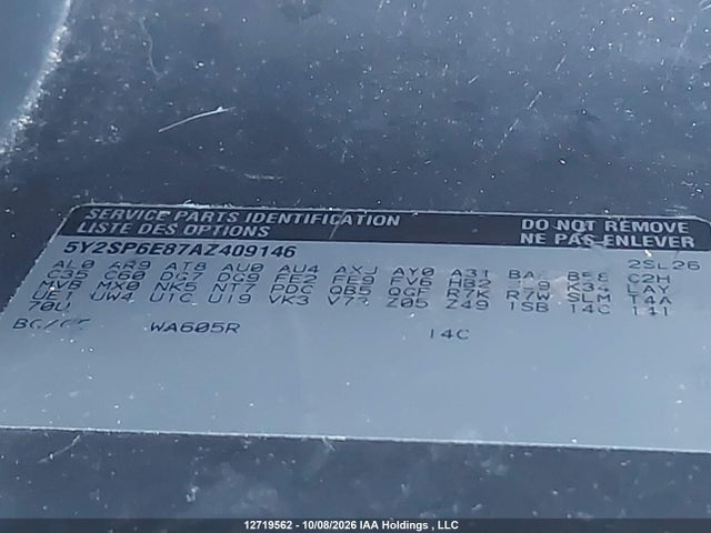 12719562 :رقم المزاد ، 5Y2SP6E87AZ409146 vin ، 2010 Pontiac Vibe مزاد بيع