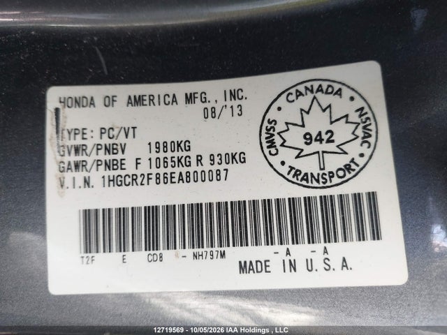Honda Accord Ex-l 2014 1HGCR2F86EA800087 Image 9