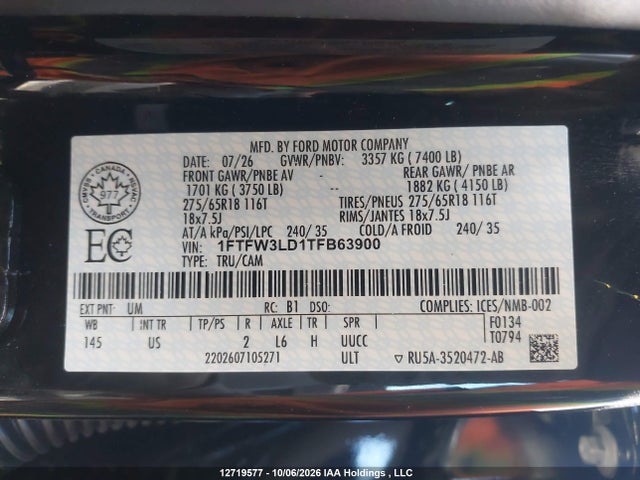 1FTFW3LD1TFB63900 Ford F150 Xlt