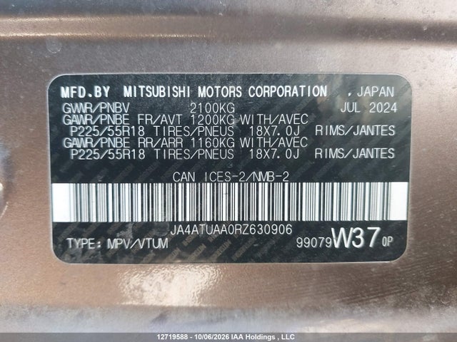 Aukcja sprzedaży 2024 Mitsubishi Eclipse Cross Es, vin: JA4ATUAA0RZ630906, numer aukcji: 12719588
