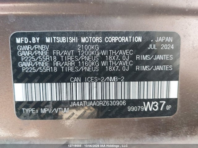 Aukcja sprzedaży 2024 Mitsubishi Eclipse Cross Es, vin: JA4ATUAA0RZ630906, numer aukcji: 12719588