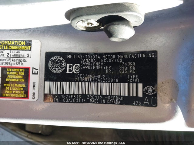 12712991 :رقم المزاد ، 2T1BU4EE3AC262918 vin ، 2010 Toyota Corolla Ce مزاد بيع