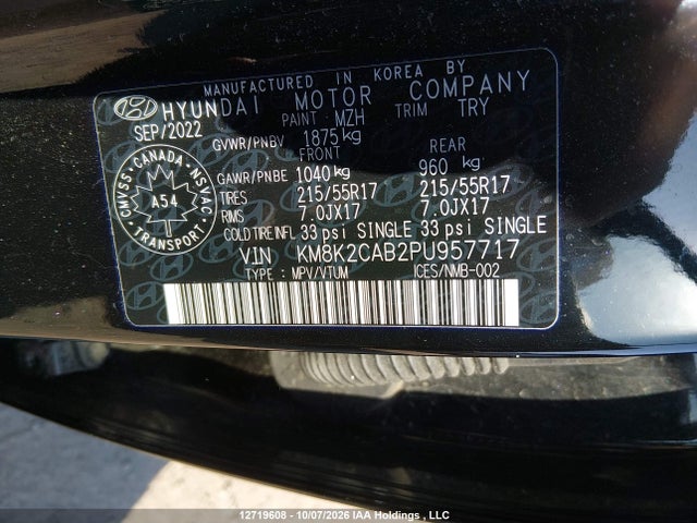 Продажа на аукционе авто 2023 Hyundai Kona Preferred Awd, vin: KM8K2CAB2PU957717, номер лота: 12719608