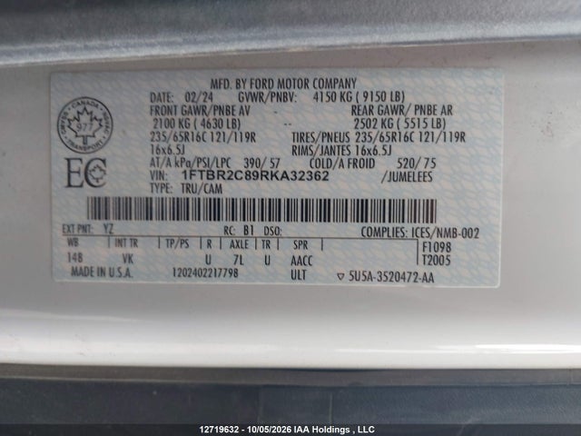 Ford Transit T-250 2024 1FTBR2C89RKA32362 Image 9