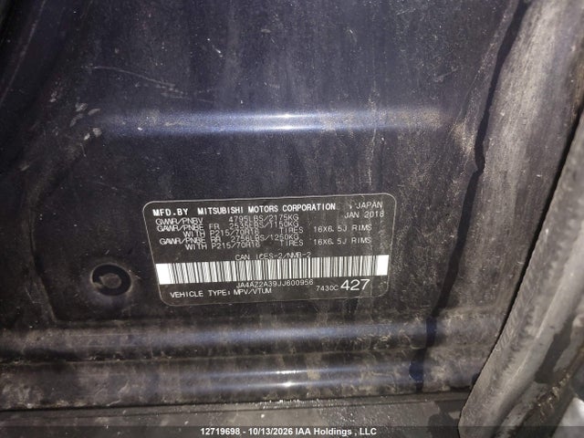 Aukcja sprzedaży 2018 Mitsubishi Outlander Es, vin: JA4AZ2A39JJ600956, numer aukcji: 12719698