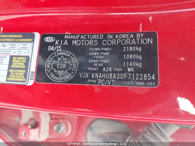 12719701 :رقم المزاد ، KNAHU8A30F7122854 vin ، 2015 Kia Rondo مزاد بيع