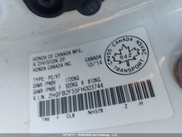 2HGFB2F55FH003744 Honda Civic Ex 4dr