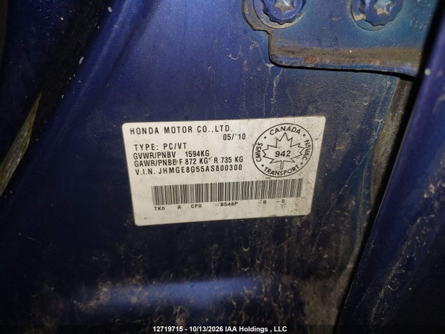 Auction sale of the 2010 Honda Fit Lx, vin: JHMGE8G55AS800300, lot number: 12719715