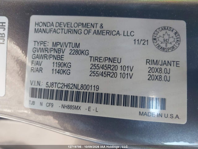 Продаж на аукціоні авто 2022 Acura Rdx A-spec, vin: 5J8TC2H62NL800119, номер лоту: 12719786