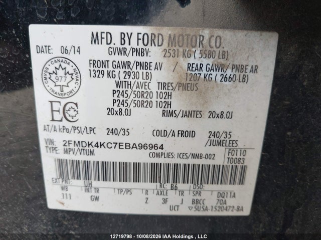 Ford Edge Limited 2014 2FMDK4KC7EBA96964 Image 18