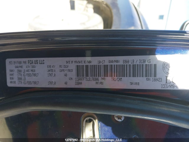 Aukcja sprzedaży 2018 Ram 1500 St, vin: 1C6RR7FT9JS176906, numer aukcji: 12707092