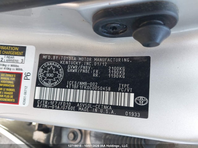 Aukcja sprzedaży 2012 Toyota Camry Le, vin: 4T1BF1FK0CU050458, numer aukcji: 12719815