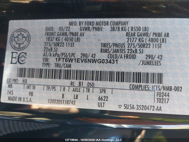 Ford F-150 Lightning Platinum 2022 1FT6W1EV6NWG03431 Image 9