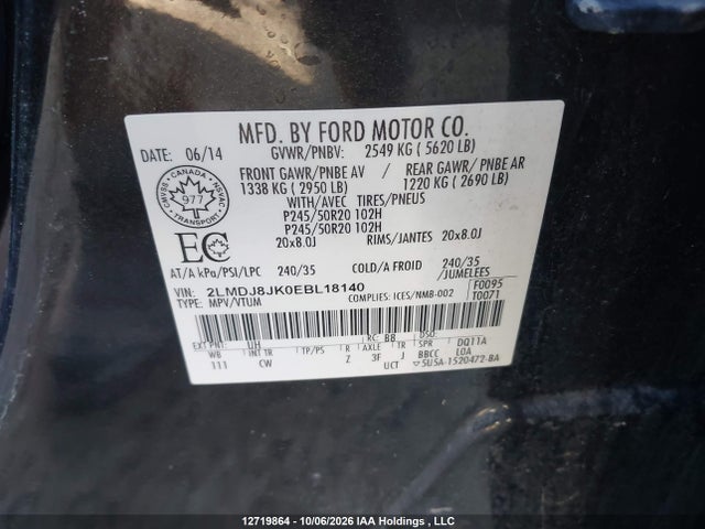 Продажа на аукционе авто 2014 Lincoln Mkx, vin: 2LMDJ8JK0EBL18140, номер лота: 12719864