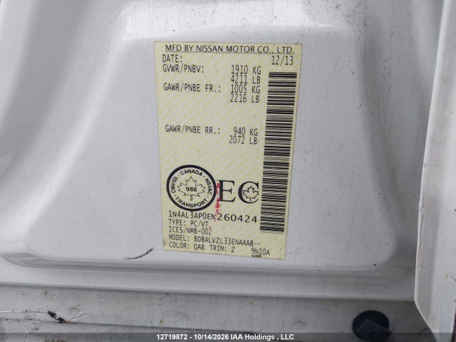 1N4AL3AP0EN260424 Nissan Altima 2.5/s/sv/sl