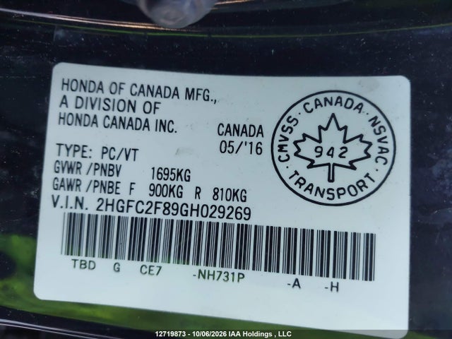 Honda Civic 2016 2HGFC2F89GH029269 Image 9