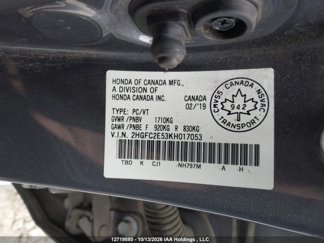 2HGFC2E53KH017053 Honda Civic Lx