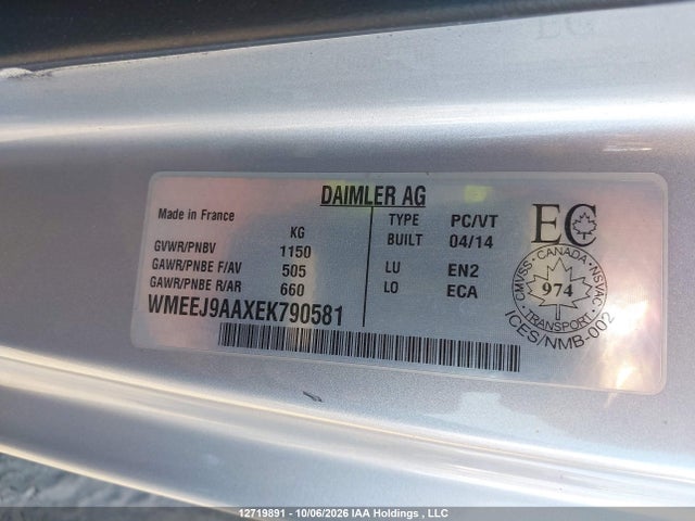 WMEEJ9AAXEK790581 Smart Fortwo Electric Drive Passion