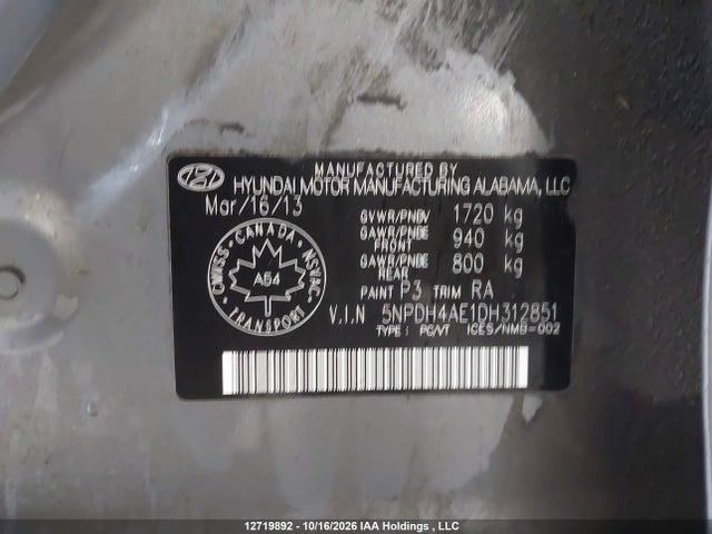 Продажа на аукционе авто 2013 Hyundai Elantra, vin: 5NPDH4AE1DH312851, номер лота: 12719892