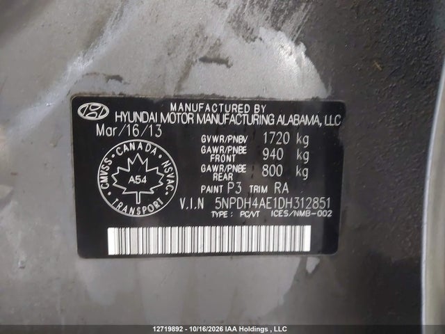 Продажа на аукционе авто 2013 Hyundai Elantra, vin: 5NPDH4AE1DH312851, номер лота: 12719892