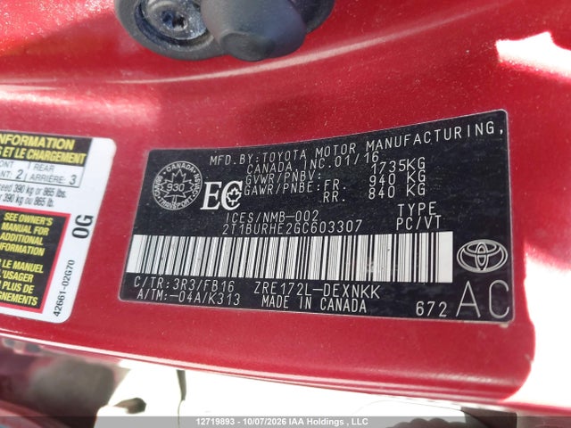 Toyota COROLLA LE 2016 2T1BURHE2GC603307 Image 9