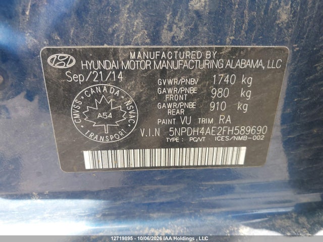 Hyundai Elantra L 2015 5NPDH4AE2FH589690 Image 18