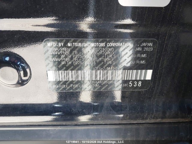 Продаж на аукціоні авто 2023 Mitsubishi Eclipse Cross Carbon Edition/gt/se/sel, vin: JA4ATVAAXPZ609970, номер лоту: 12719941