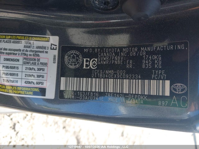 Продажа на аукционе авто 2009 Toyota Corolla S/le/xle, vin: 2T1BU40EX9C092334, номер лота: 12719947