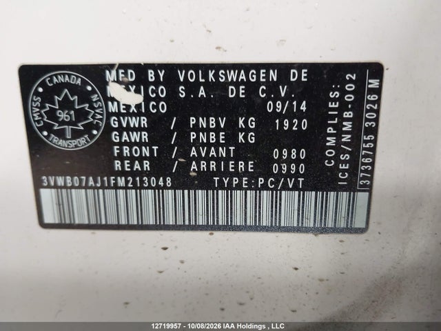 2015 Volkswagen Jetta Se მანქანა იყიდება აუქციონზე, vin: 3VWB07AJ1FM213048, აუქციონის ნომერი: 12719957