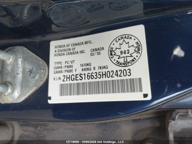 Продажа на аукционе авто 2005 Honda Civic Lx-g, vin: 2HGES16635H024203, номер лота: 12719959