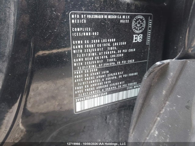 Продаж на аукціоні авто 2022 Volkswagen Taos, vin: 3VVAX7B23NM073540, номер лоту: 12719966