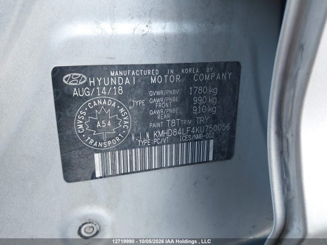 12719990 :رقم المزاد ، KMHD84LF4KU750056 vin ، 2019 Hyundai Elantra مزاد بيع