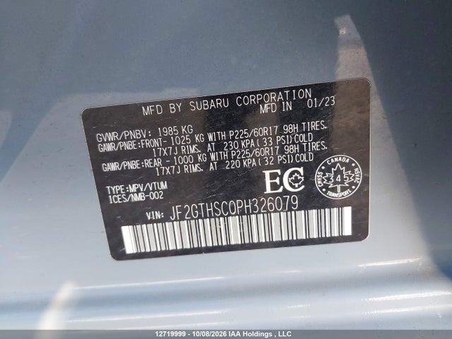 Subaru Crosstrek 2023 JF2GTHSC0PH326079 Image 9