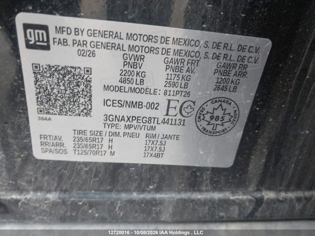 12720016 :رقم المزاد ، 3GNAXPEG8TL441131 vin ، 2026 Chevrolet Equinox Lt Awd مزاد بيع