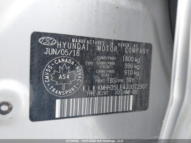 12720036 :رقم المزاد ، KMHH35LE4JU072307 vin ، 2018 Hyundai Elantra Gt Gl مزاد بيع