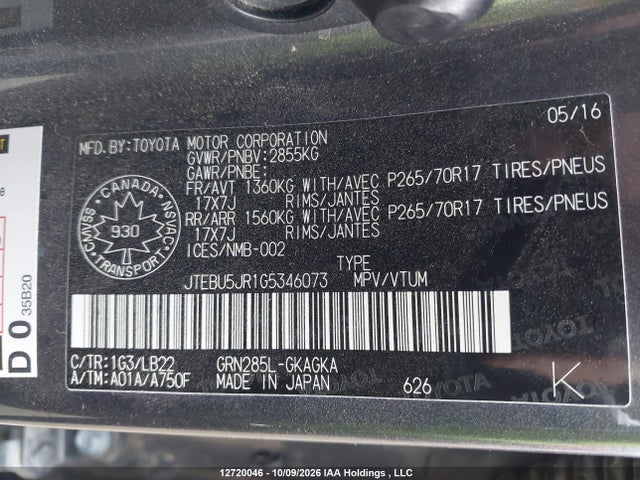 Aukcja sprzedaży 2016 Toyota 4runner Sr5 Prem/ltdl/trail/trd, vin: JTEBU5JR1G5346073, numer aukcji: 12720046