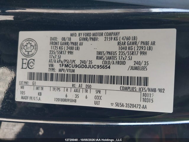 Ford ESCAPE SE 2018 1FMCU9GD0JUC95654 Image 9