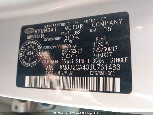 Hyundai Tucson Base 2.0l 2018 KM8J2CA43JU761483 Image 9